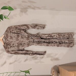 NWT Zara Tonal Brown Floral Crinkle Gauze Long Sleeve Dress